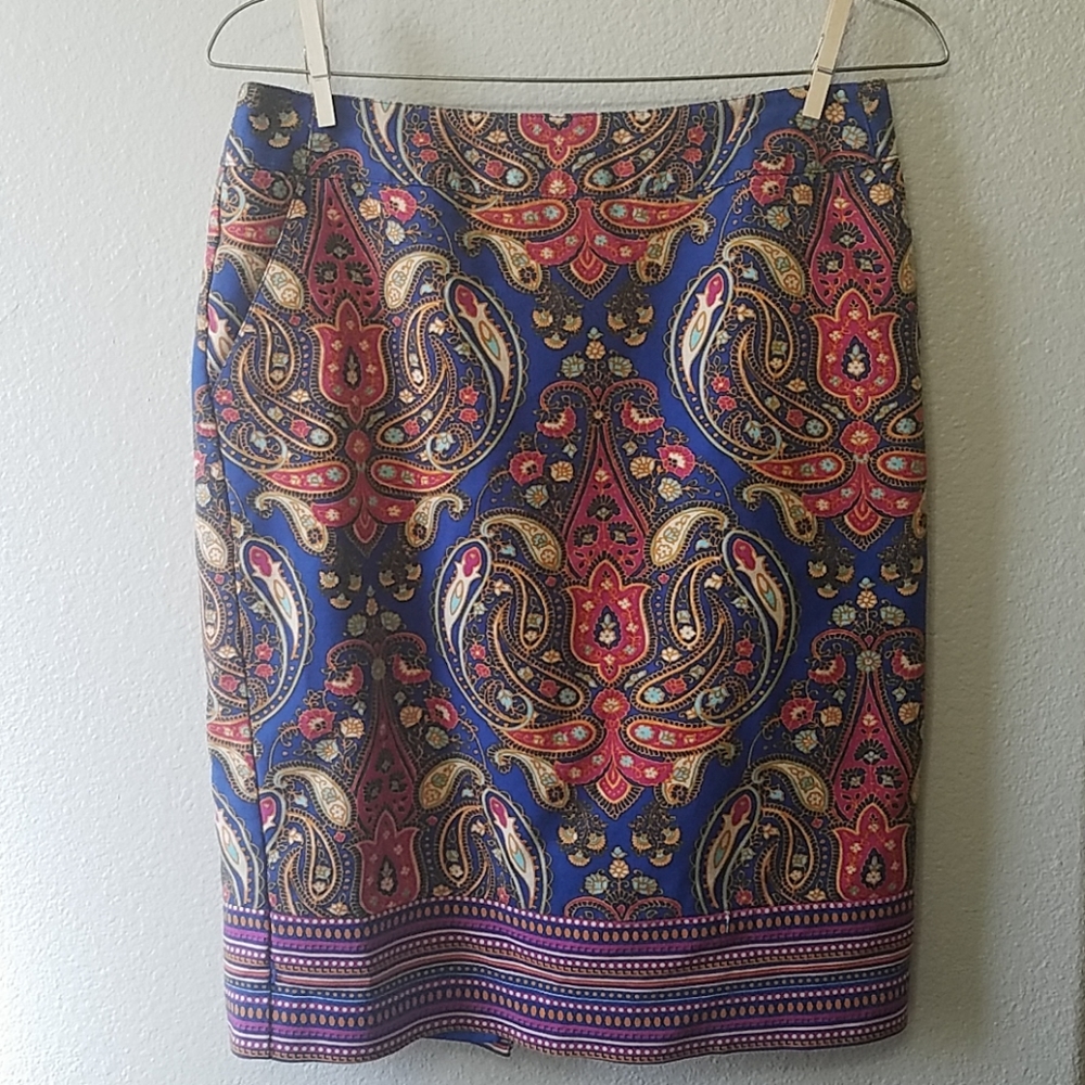 Merona Pencil Skirt Sz 4 Stretch Cotton Paisley